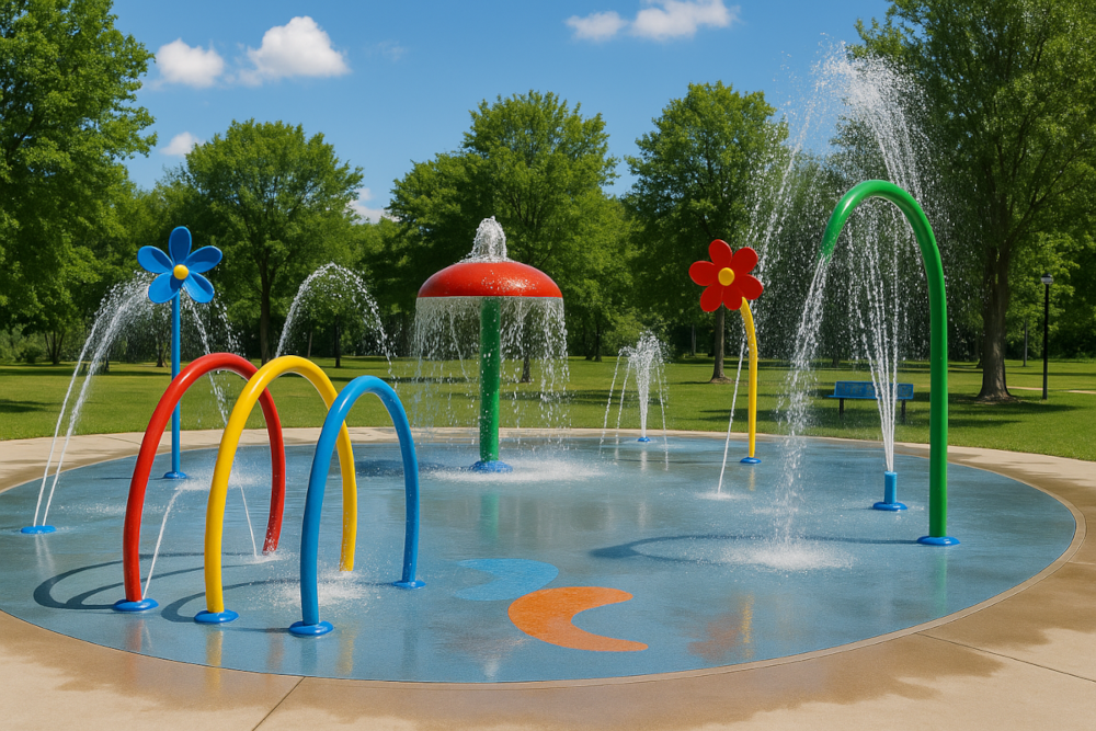 Children playing at a splash pad
